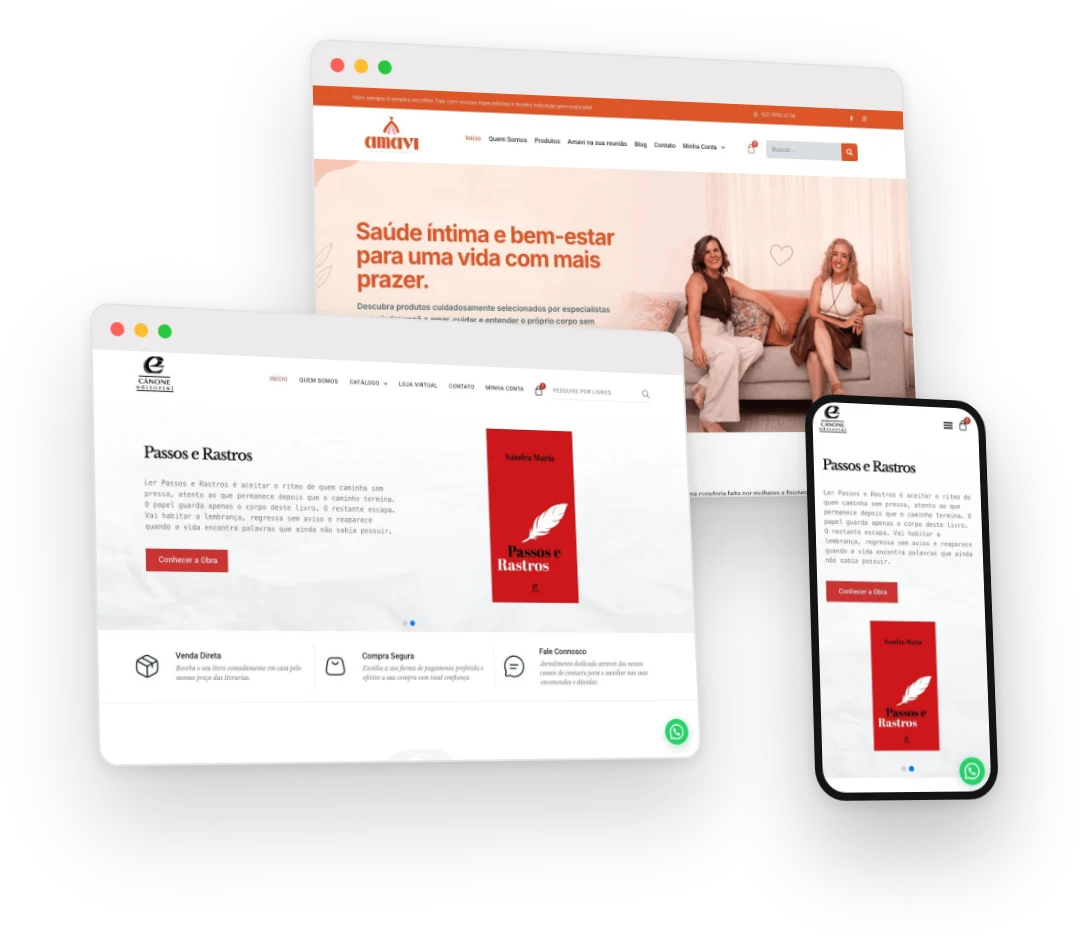 Lojas virtuais desenvolvidas pela GO!Sites em computador e celular