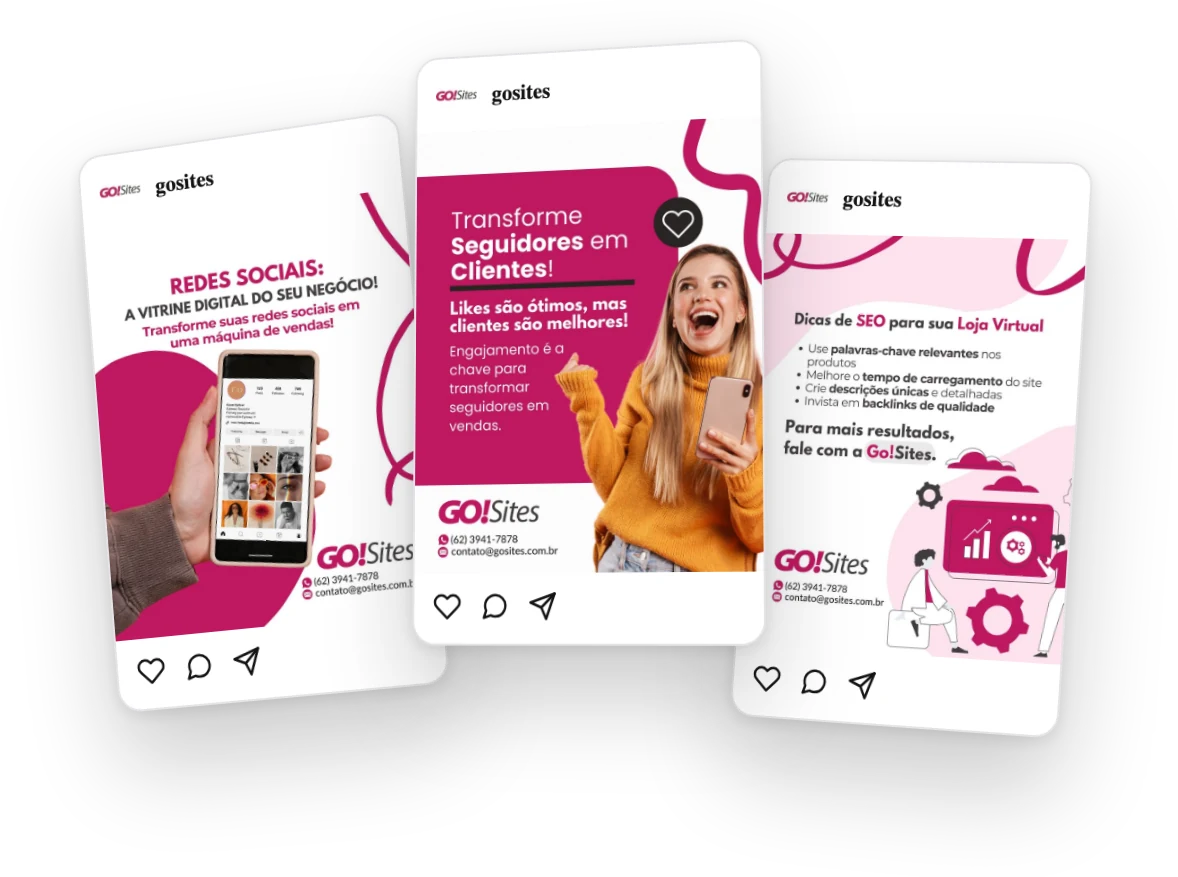 Posts de redes sociais criados pela GO!Sites