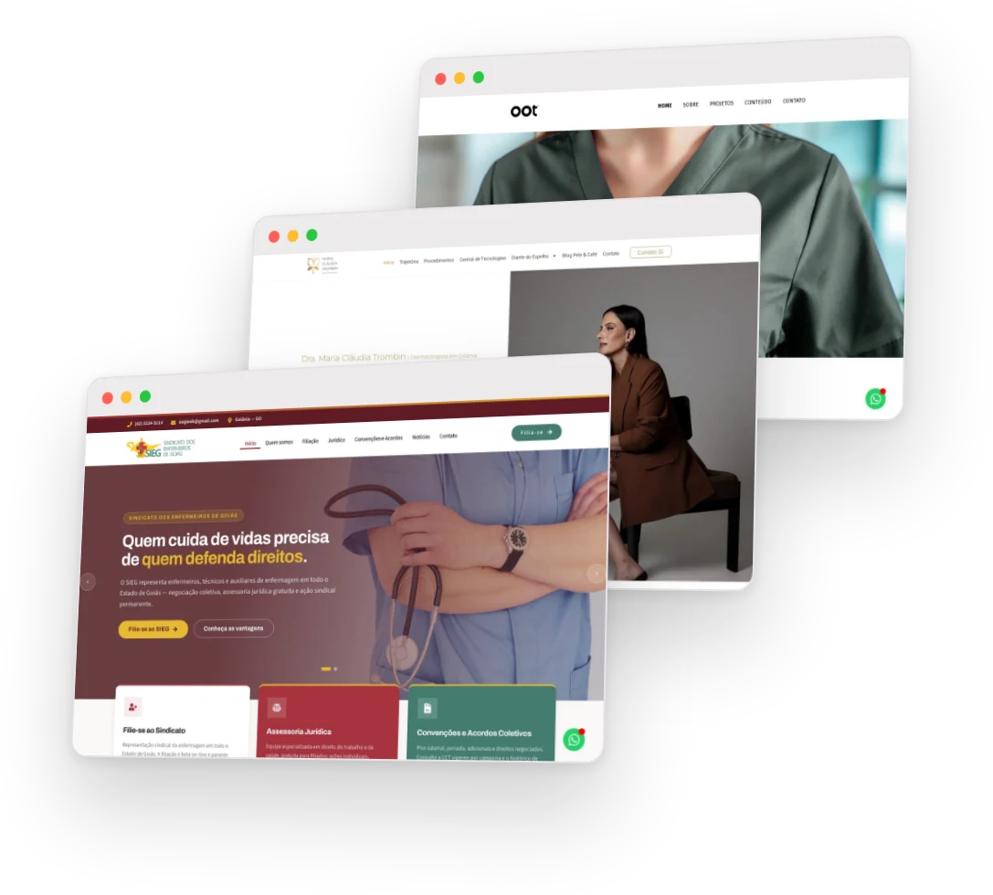Sites desenvolvidos pela GO!Sites exibidos em telas de computador